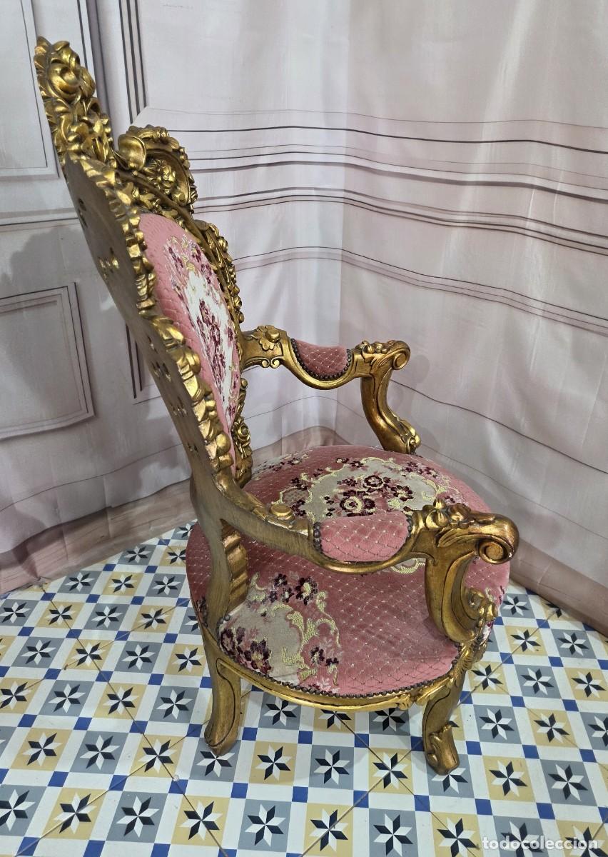 Antig&uuml;edades: Sill&oacute;n trono de madera y pan de oro estilo barroco - Foto 5