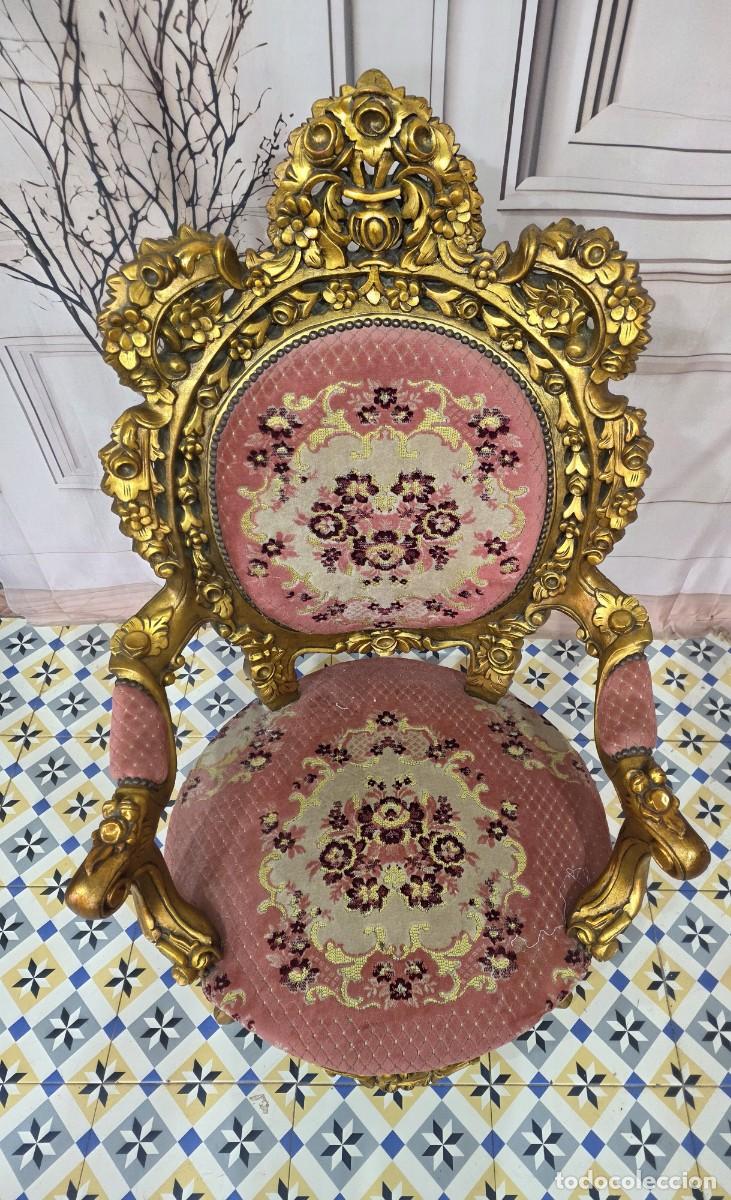 Antig&uuml;edades: Sill&oacute;n trono de madera y pan de oro estilo barroco - Foto 6