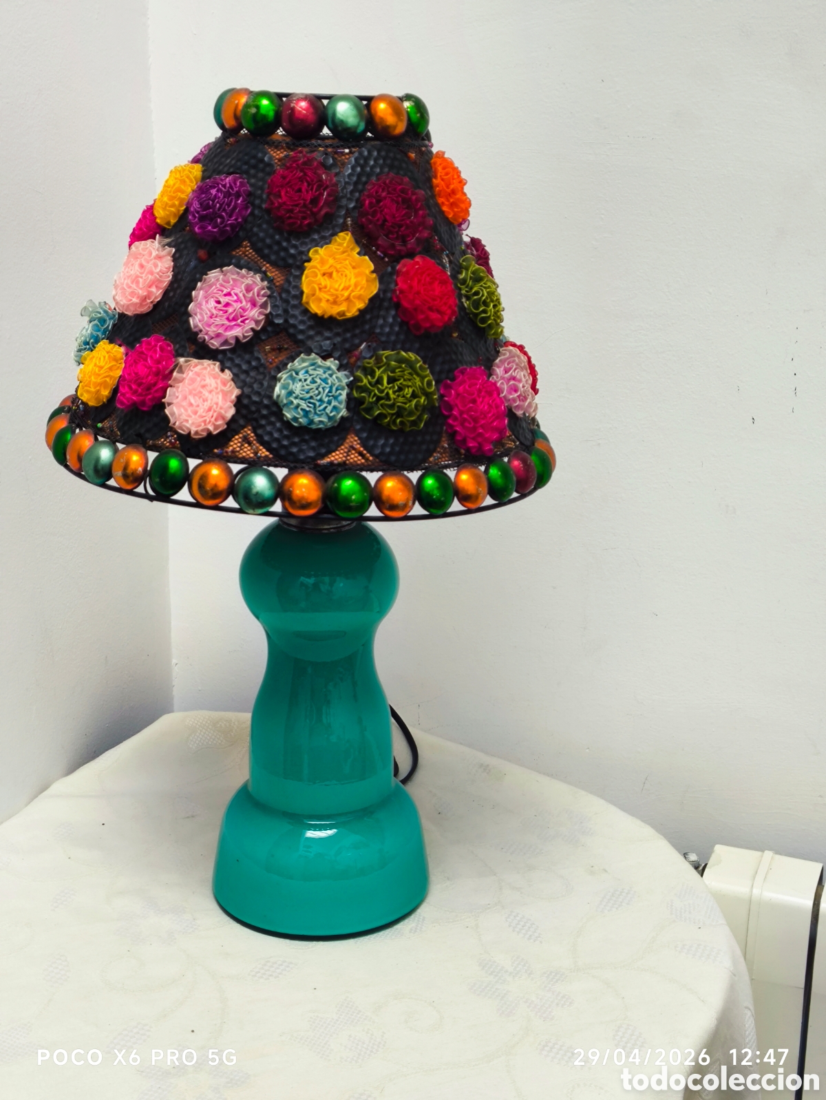 Antig&uuml;edades: Lampara opalina turquesa a&ntilde;os ,70