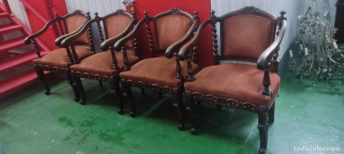 Antig&uuml;edades: Excepcional Siller&iacute;a Alfonsina (Lote de 4 Sillones) - Madera de Nogal Tallada - Finales S. XIX