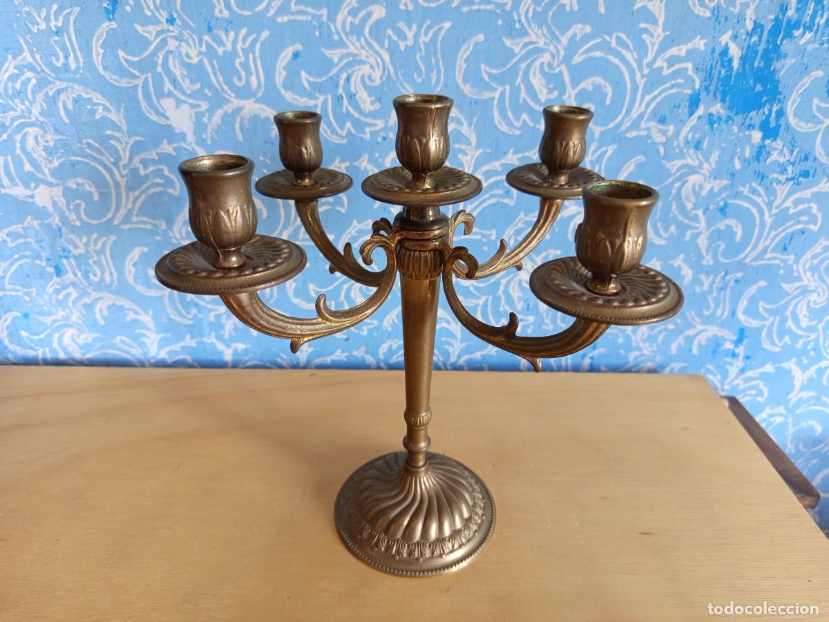 Antig&uuml;edades: Candelabro antiguo de lat&oacute;n con 5 luces