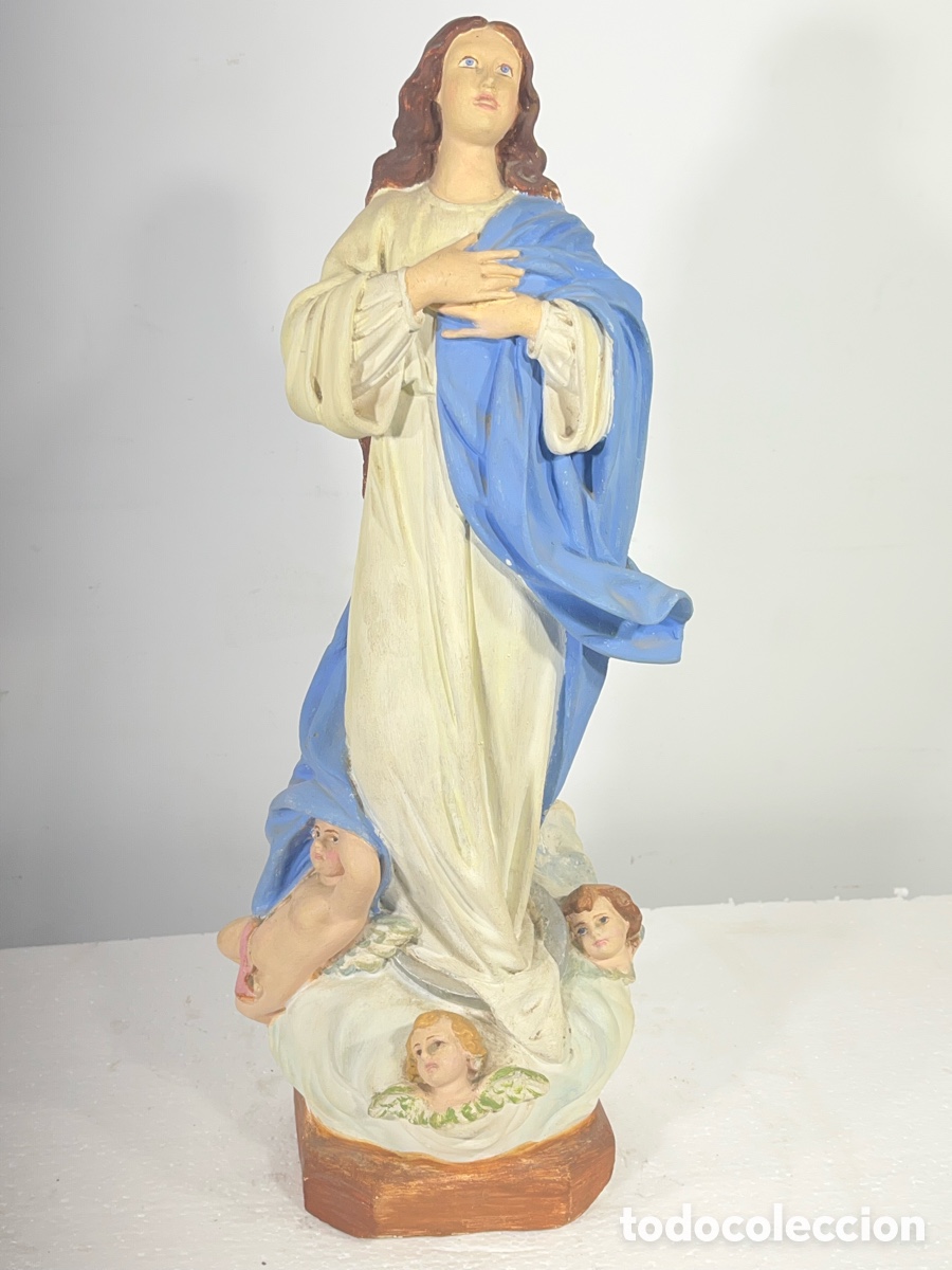 Antig&uuml;edades: Virgen Inmaculada Concepci&oacute;n policromada con querubines - Foto 2