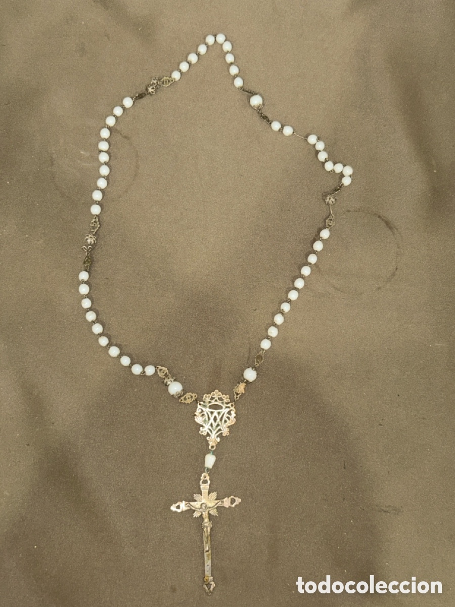 Antiques: ANTIGUO ROSARIO DE PLATA CON CUENTAS N&Aacute;CAR ? 53 CUENTAS *VER FOTOS*
