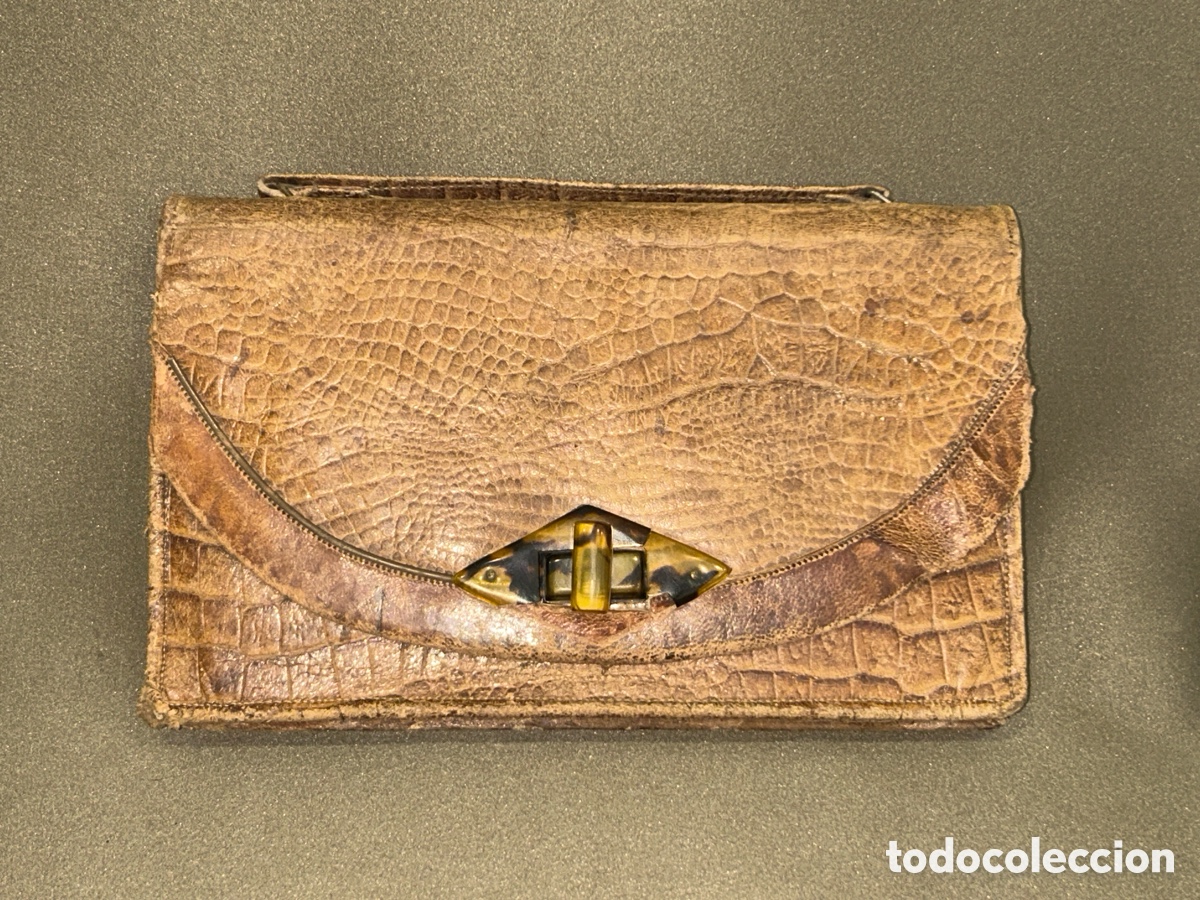 Antiques: ANTIGUO BOLSO DE PIEL CON CERRADURA DE CAREY S.XIX *VER FOTOS*
