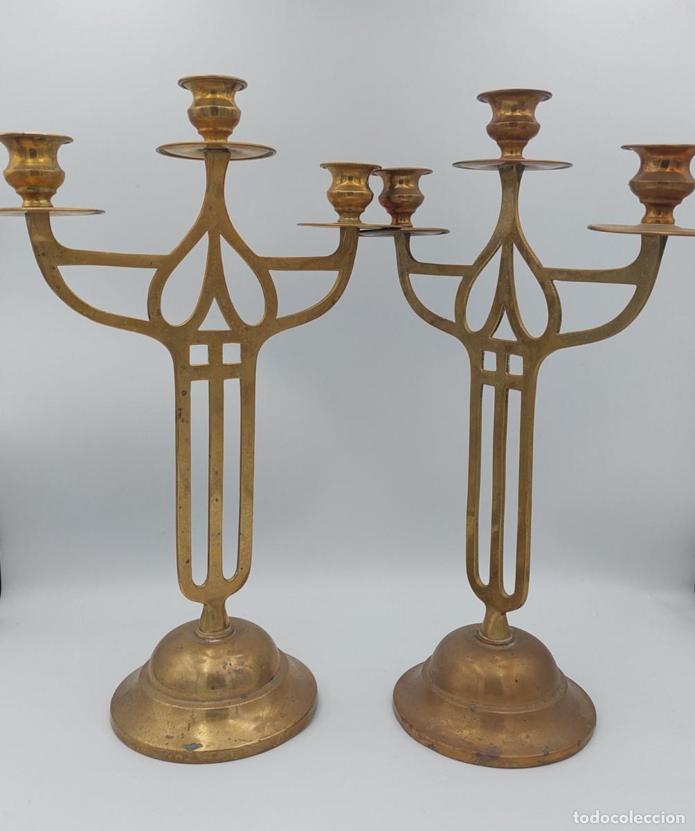 Antig&uuml;edades: Pareja de candelabros suecos Art Nouveau 39 cm