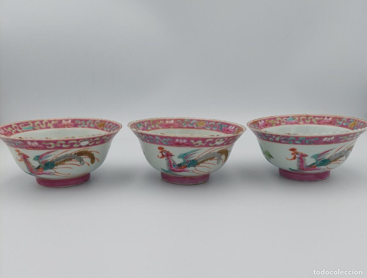 Antig&uuml;edades: Trio de bol de porcelana china Peranakan Nyonya siglo XIX
