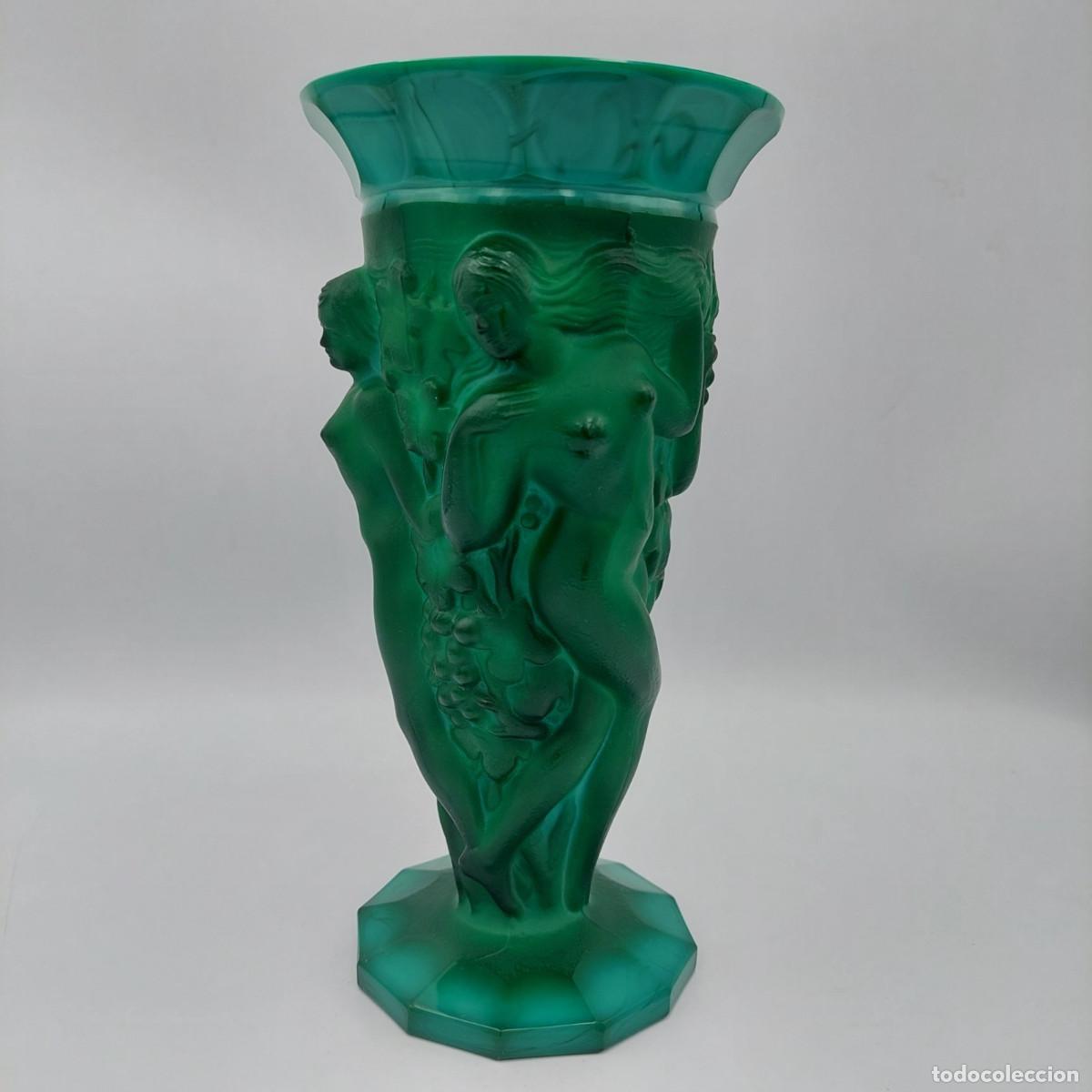 Antig&uuml;edades: Jarron de cristal malaquita bacchantes Schlevogt Hoffmann