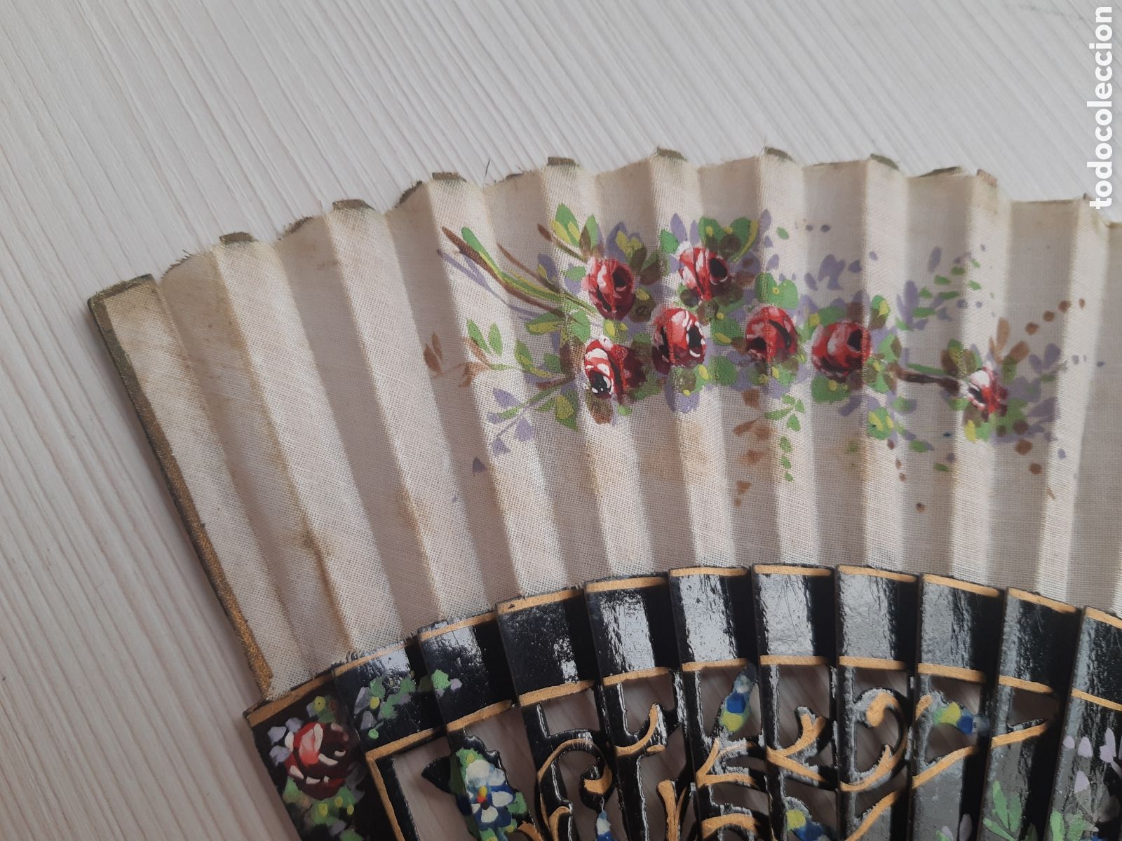 Antig&uuml;edades: Abanico de madera pintado - Foto 3