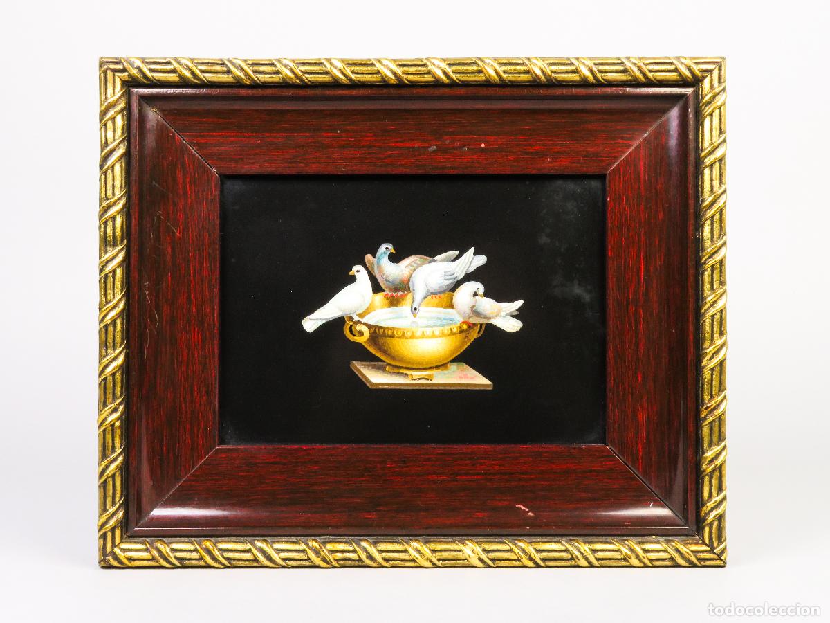 Antig&uuml;edades: Panel piedra dura las palomas de Plinio Italia hacia 1900