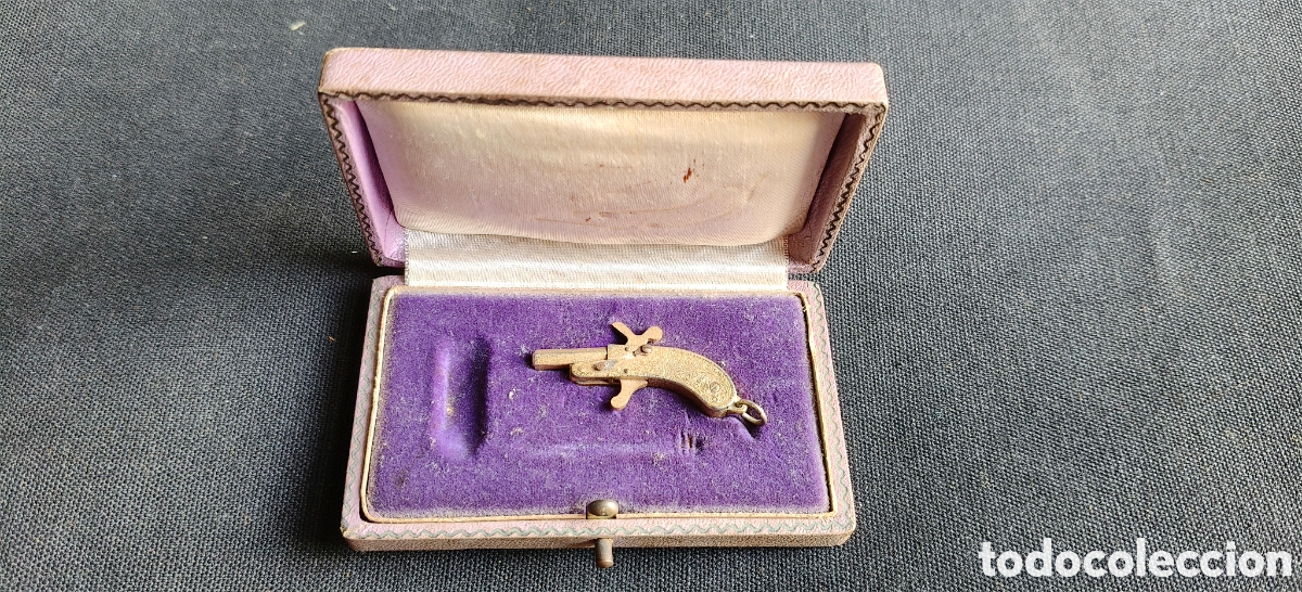 Antig&uuml;edades: Micro Gun miniatura PinFire antigua de 2 mm en su caja original