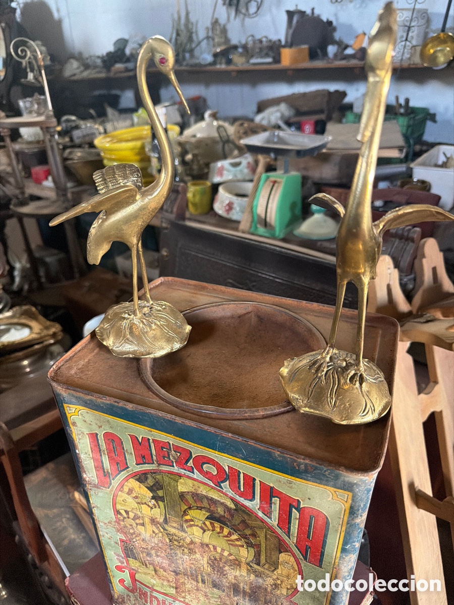 Antig&uuml;edades: Pareja de garzas de bronce - Foto 2