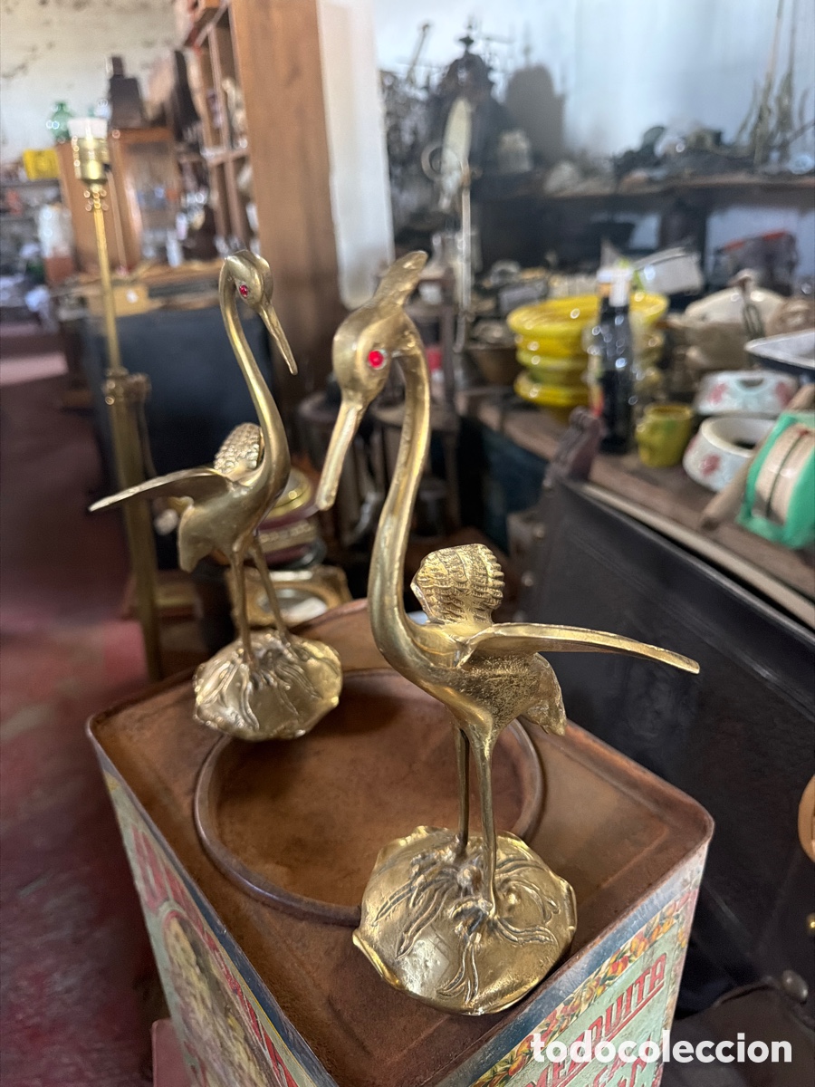 Antig&uuml;edades: Pareja de garzas de bronce