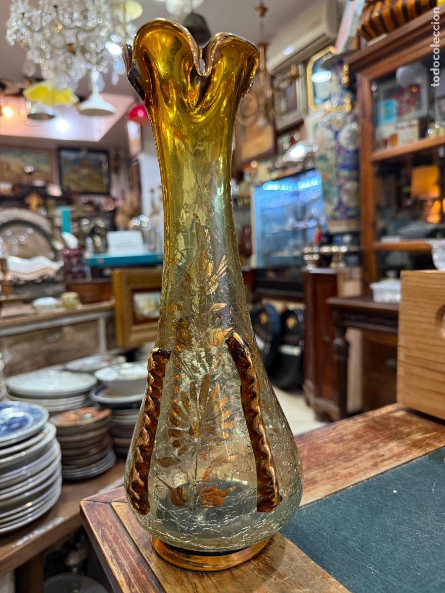 Antig&uuml;edades: PRECIOSO JARRON CRISTAL DE MURANO Y PINTADO A MANO - MEDIDA 31 CM