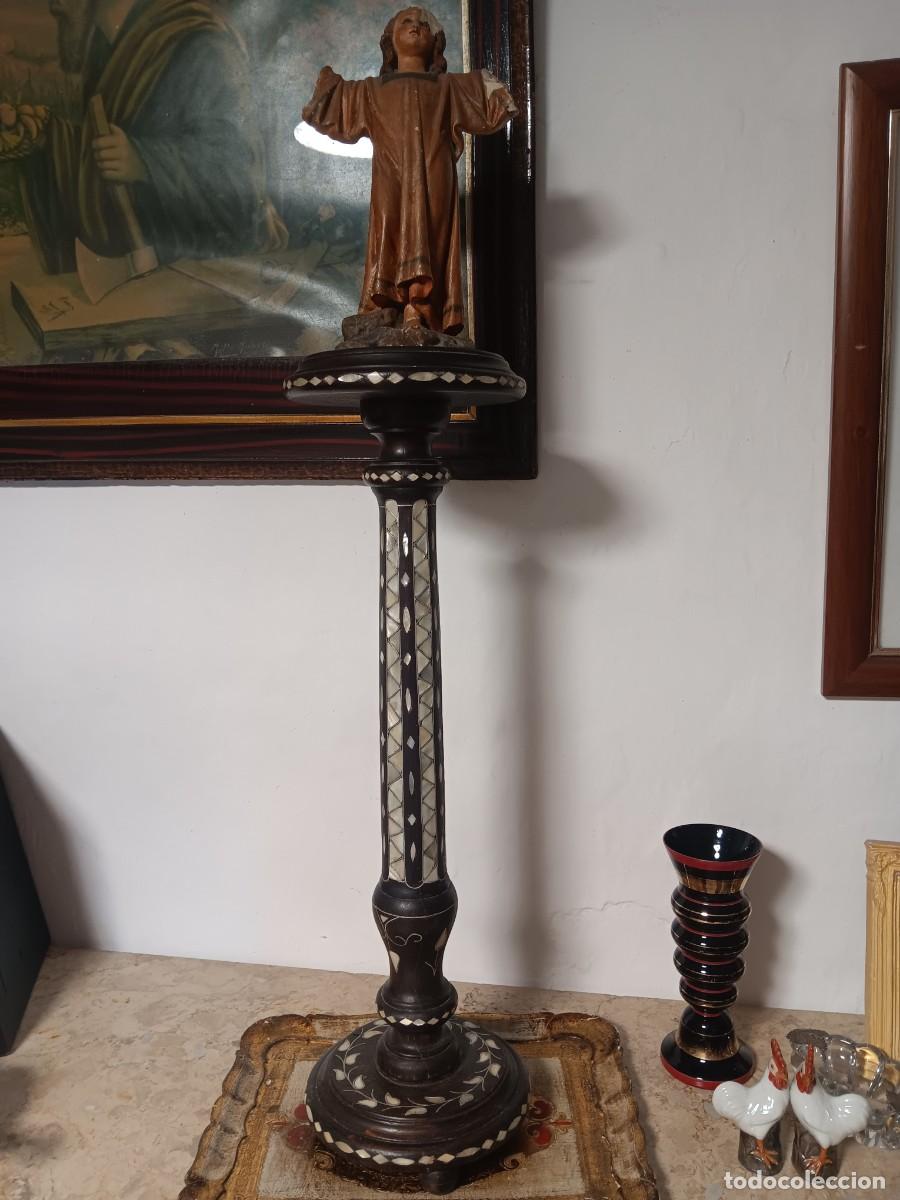Antig&uuml;edades: Pedestal con incrustacion en nacar - Foto 1
