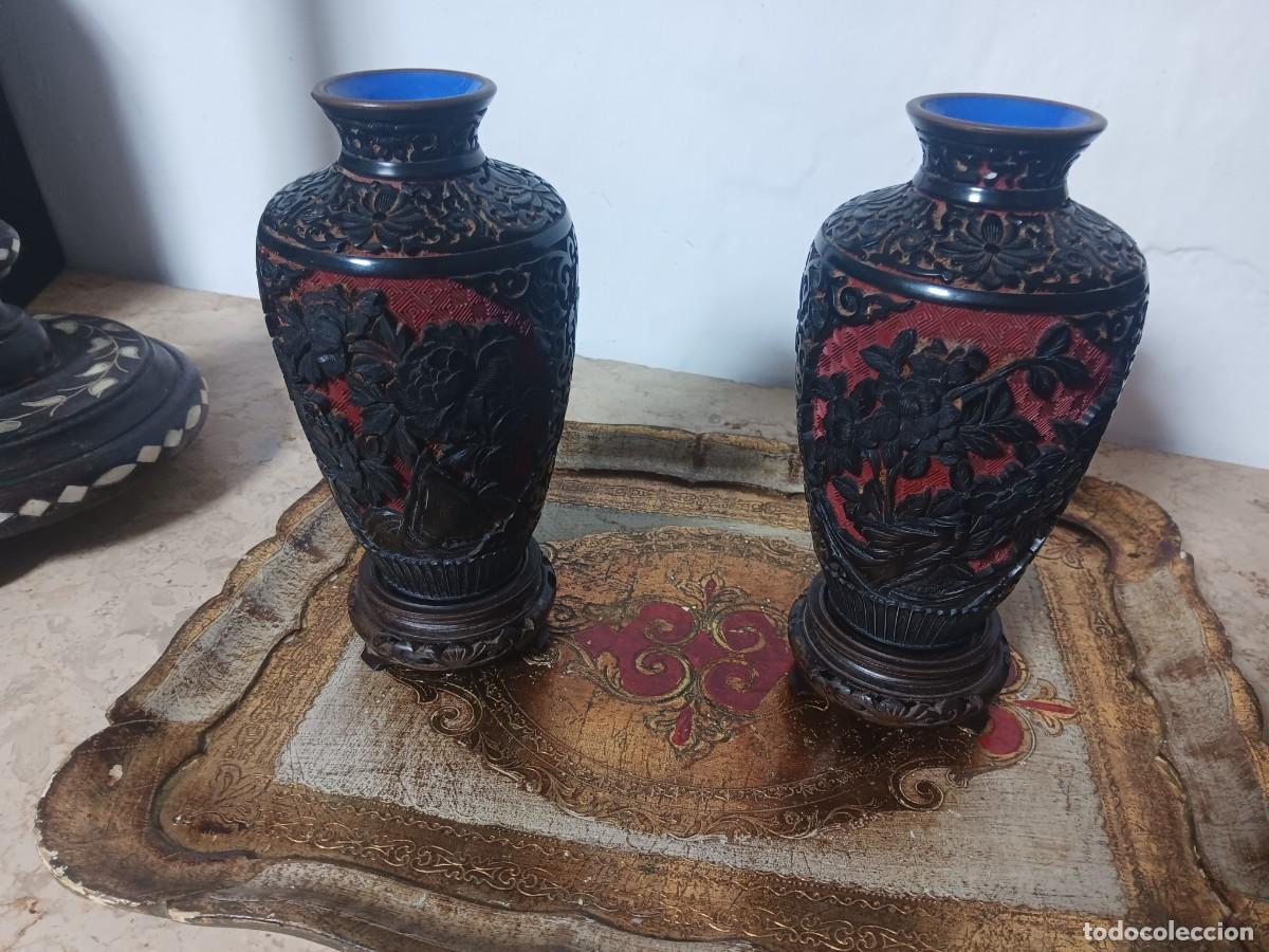 Antig&uuml;edades: jarrones vintage de laca china, conocidos com&uacute;nmente como jarras de cinabrio