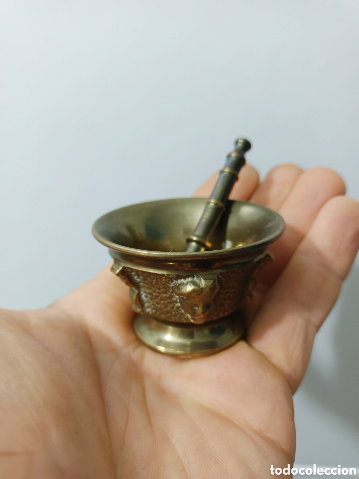 Antig&uuml;edades: Mini almirez , peque&ntilde;o mortero 5,5 cm diametro