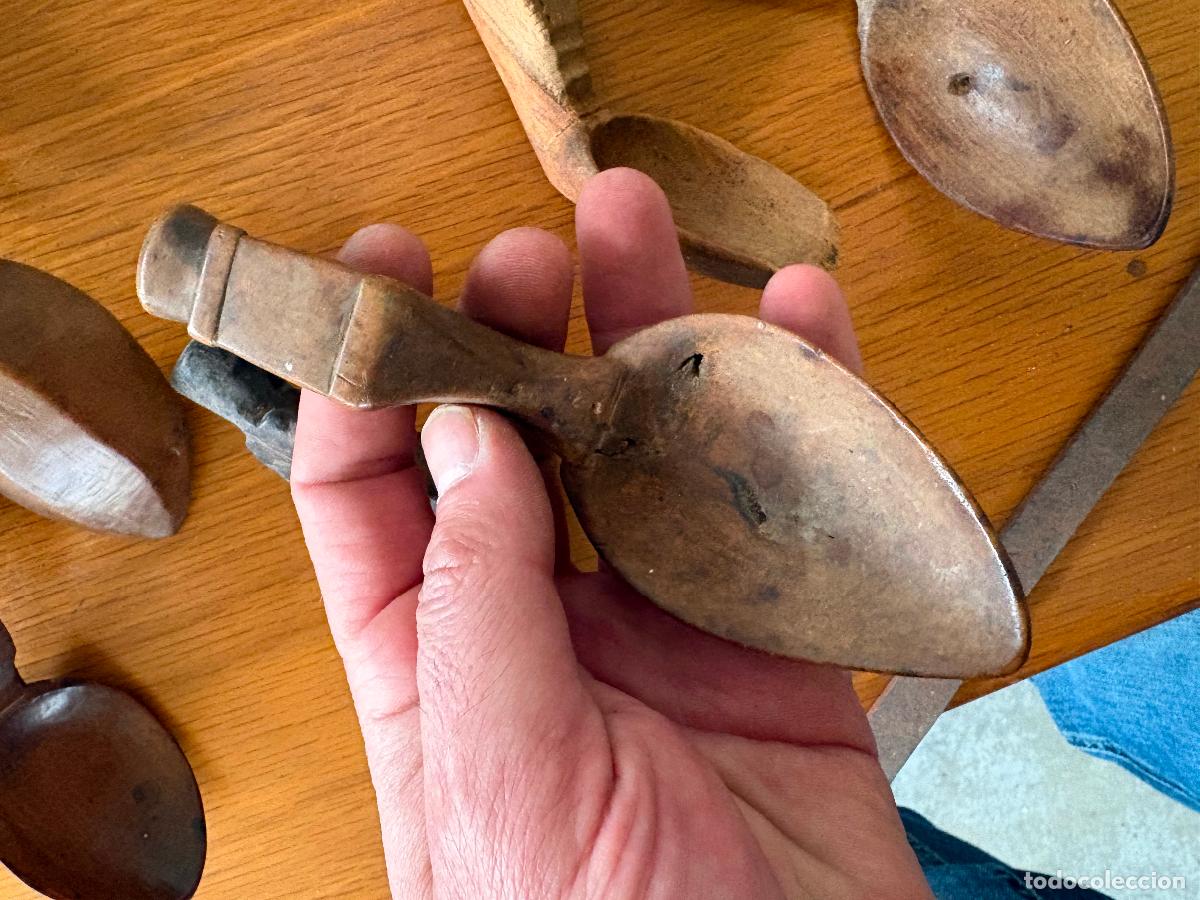 Antig&uuml;edades: lote espectacular de 6 cucharas pastoriles talladas de madera arte popular espa&ntilde;a pastor folk art