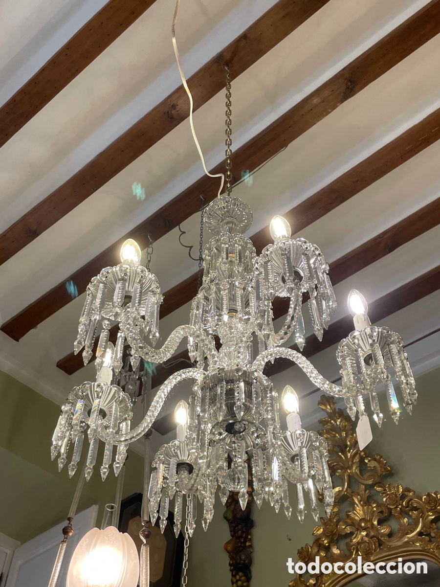 Antig&uuml;edades: L&aacute;mpara cristal tallado siglo XX