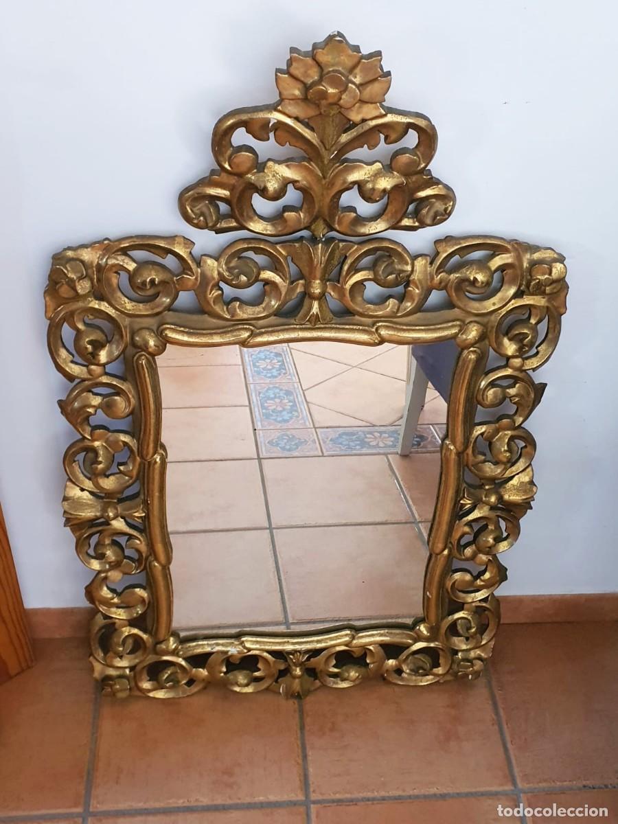 Antig&uuml;edades: Espejo cornucopia en madera y pan de oro