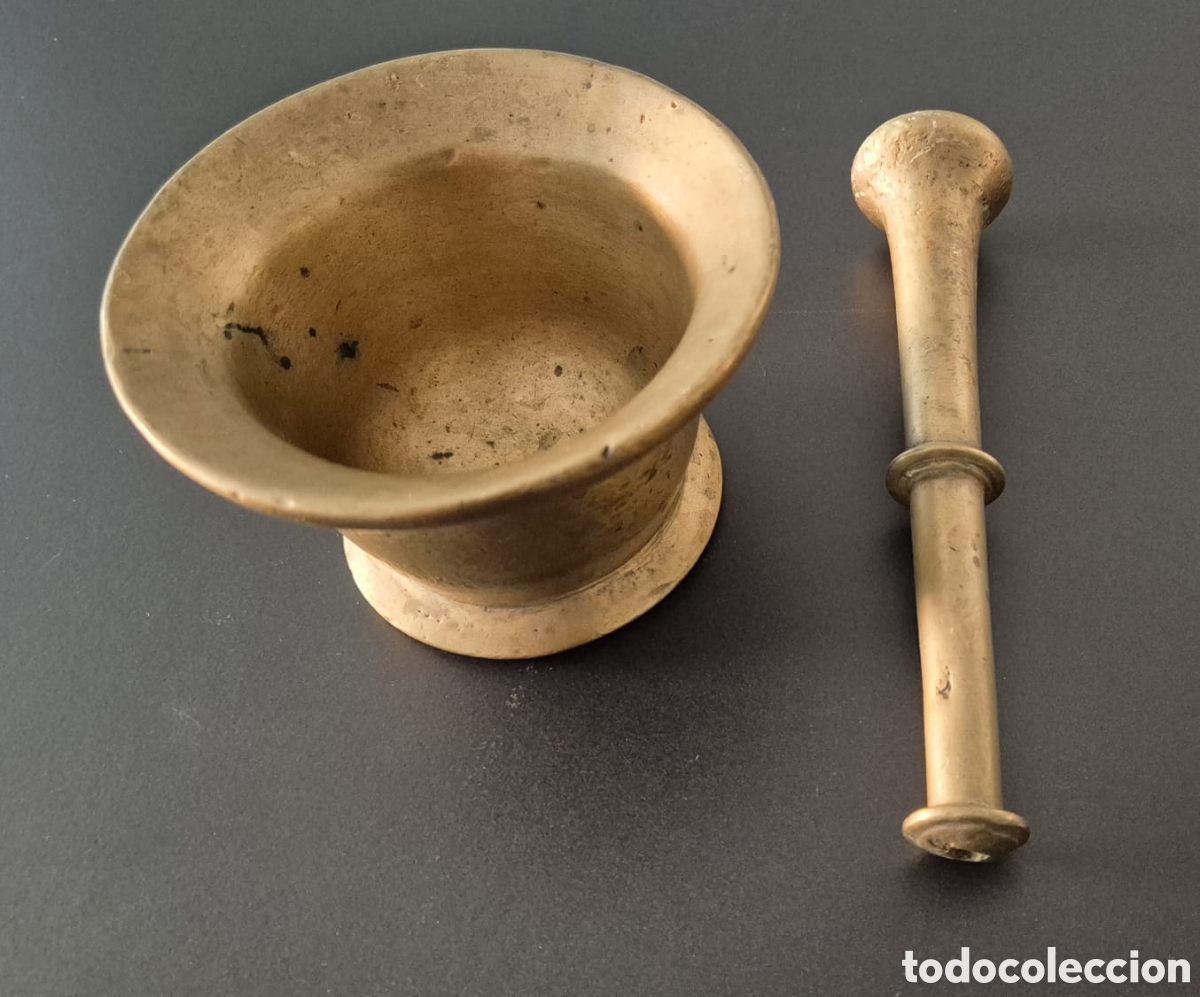 Antig&uuml;edades: Mortero antiguo bronce/lat&oacute;n con maza ca.1950