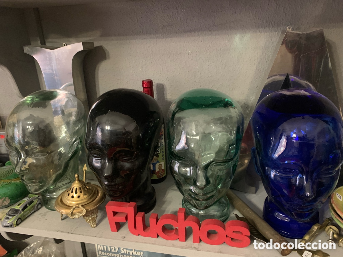 Antig&uuml;edades: Lote 4 cabezas Cristal 4 colores