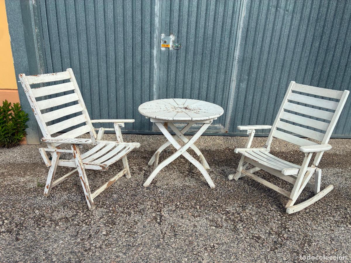 Antig&uuml;edades: Mesa, hamaca y hamaca mecedora para jard&iacute;n, terraza, chalet, parcela pintados de blanco ver fotos
