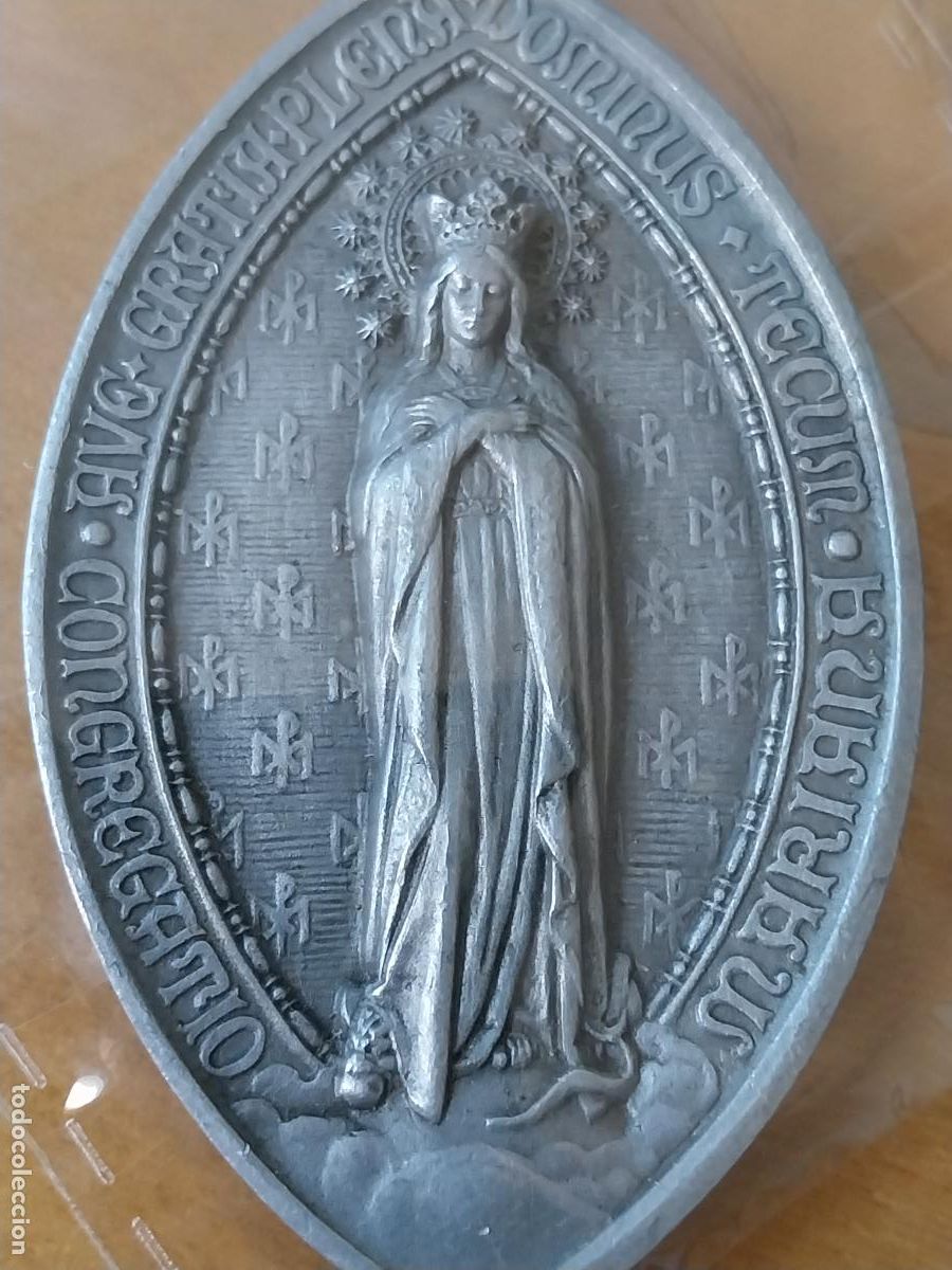 Antig&uuml;edades: APARICIONES MARIANAS MEDALLA 7.11X4CMS ORIGINAL ALUMINIO MEDALLON RELIEVE PRECIOSA