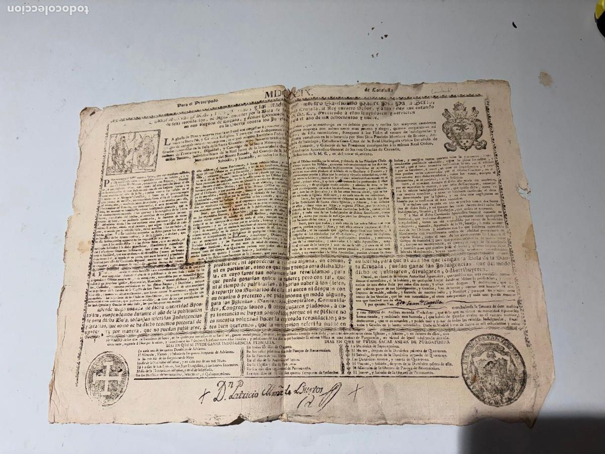 Antig&uuml;edades: &ldquo;Bula de la Santa Cruzada / Indulgencias. Impreso oficial eclesi&aacute;stico Bula papal