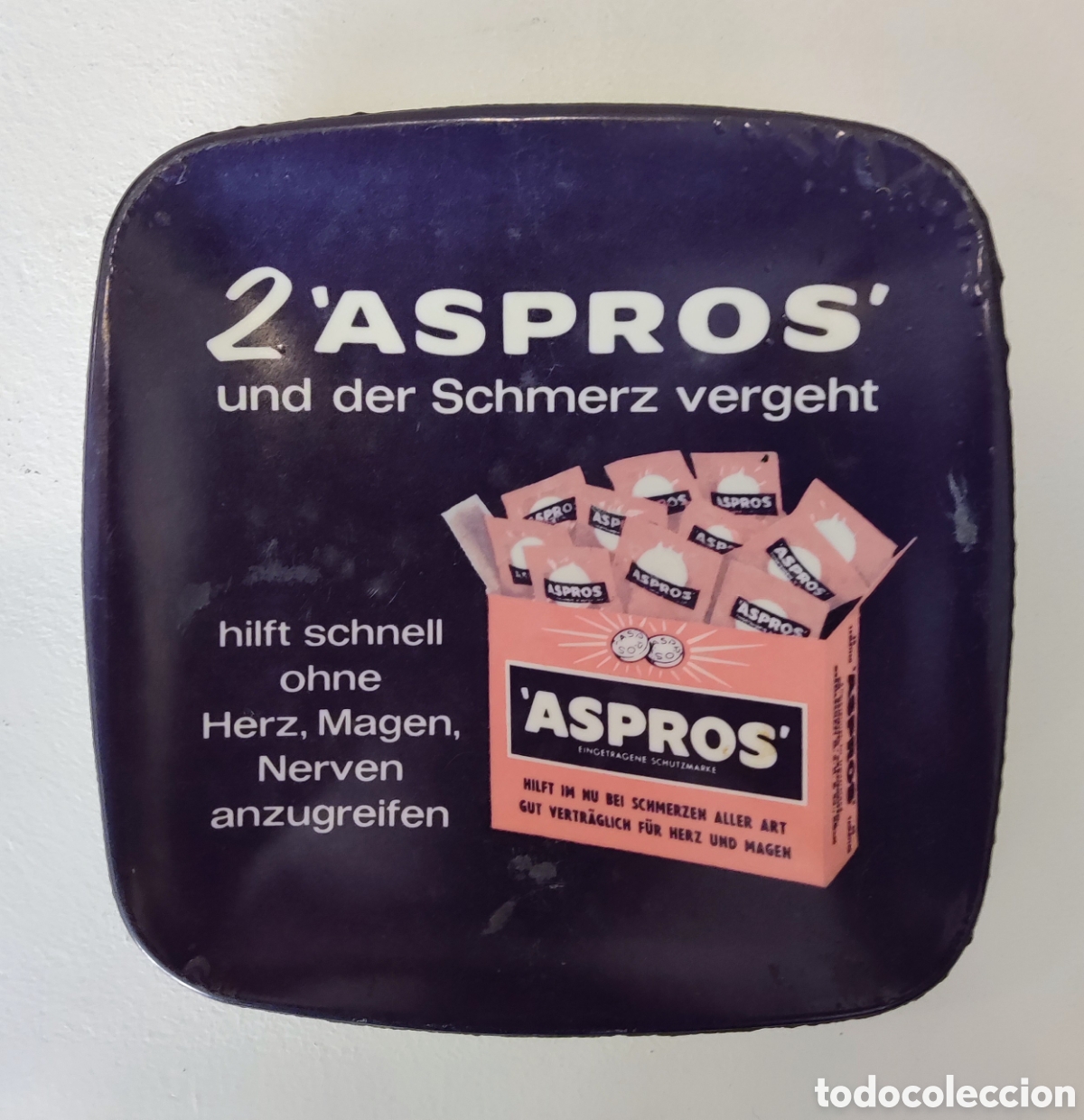 Antig&uuml;edades: Cenicero ASPROS publicidad farmacia vintage alem&aacute;n Ornamin