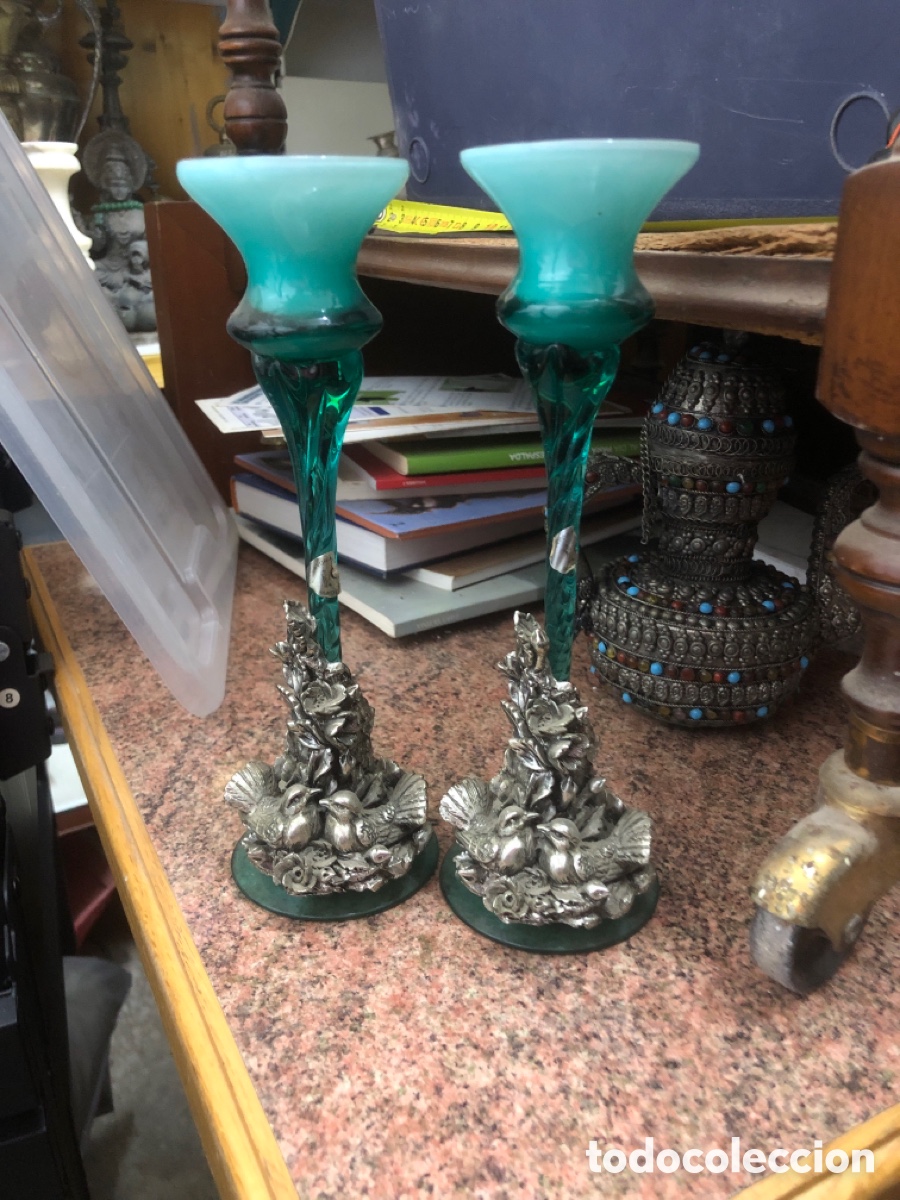 Antig&uuml;edades: Porta velas cristal murano con metal vintage
