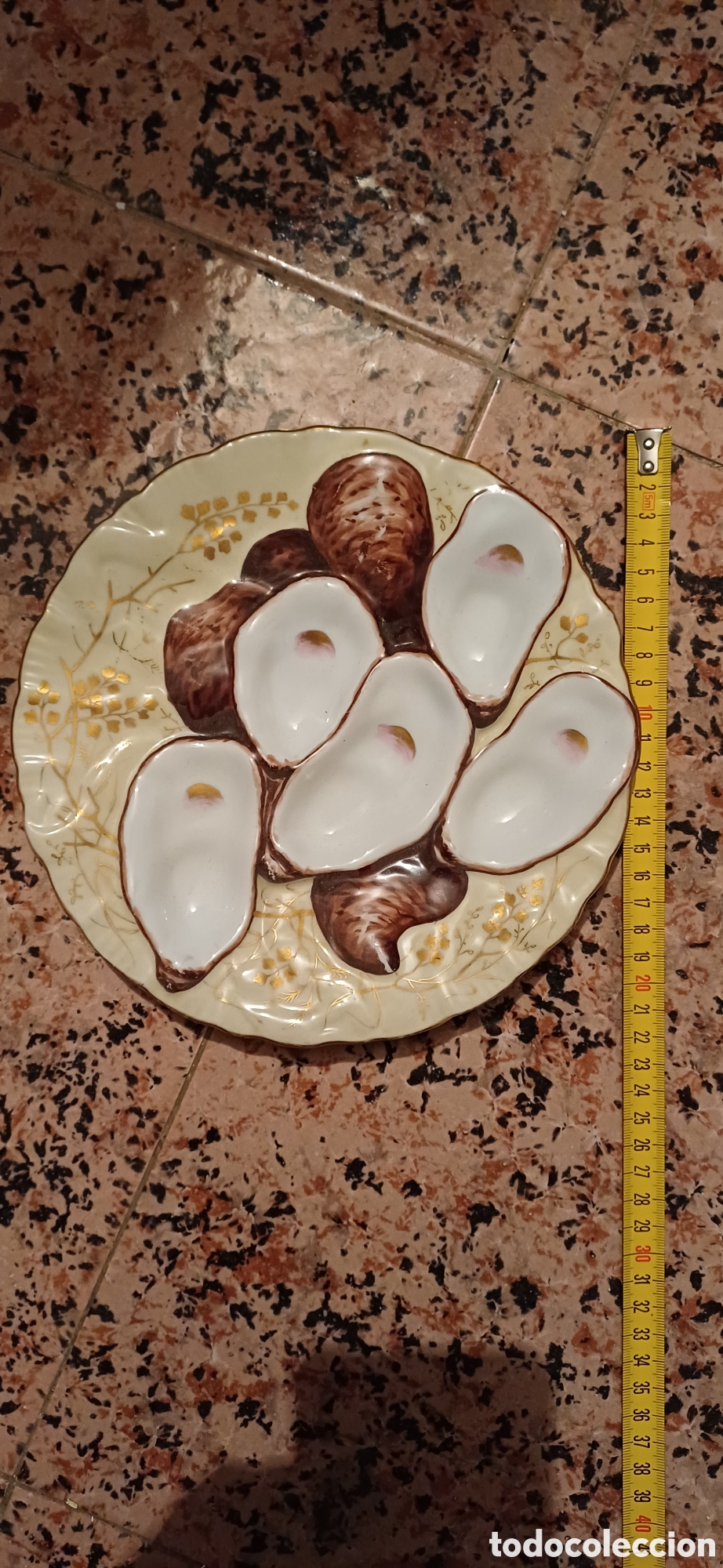 Antiquit&eacute;s: Precioso plato de ostras de porcelana, principios siglo XX