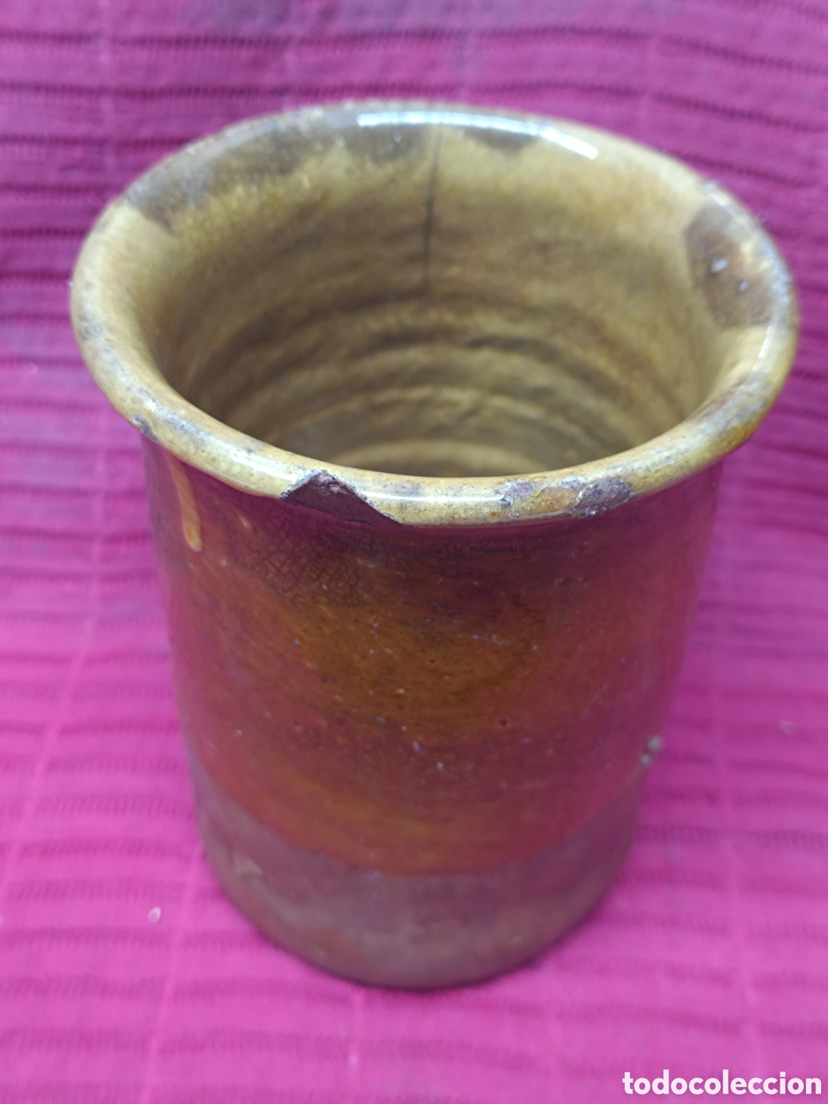 Antig&uuml;edades: ANTIGUO MANTEQUERO EN CER&Aacute;MICA NAVARRA ? , SIGLO XIX.ALTURA 16 CM