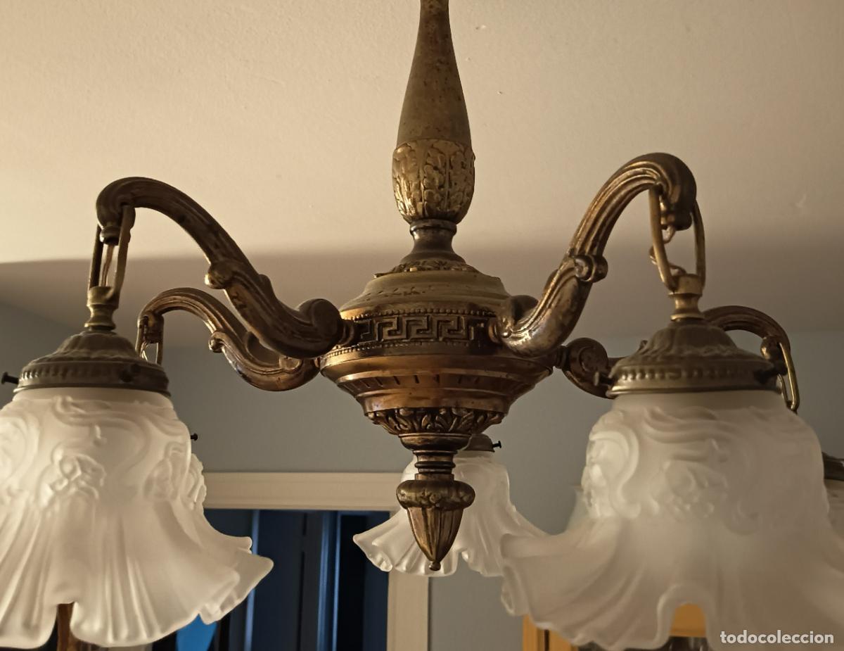 Antig&uuml;edades: L&Aacute;MPARA DE BRONCE, 5 BRAZOS - Foto 5