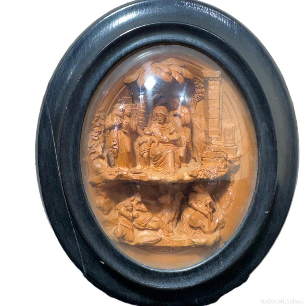 Antig&uuml;edades: relieve religioso Sagrada Familia de gran tama&ntilde;o enmarcado