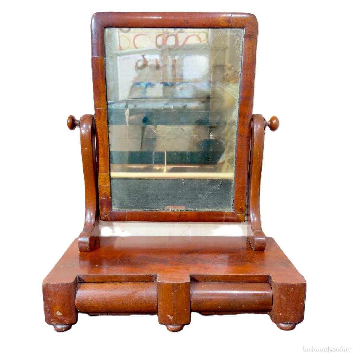 Antig&uuml;edades: Espejo de tocador antiguo, ingl&eacute;s, cristal original, frente de barril, Guillermo IV