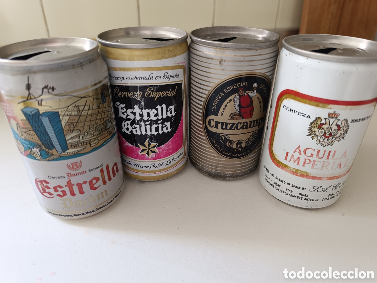 Antig&uuml;edades: Lote 4 latas cerveza antiguas