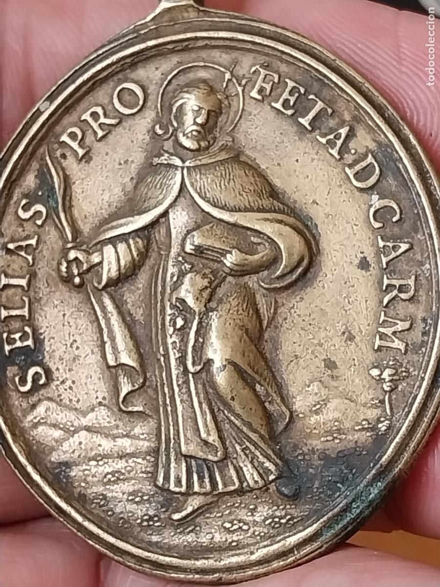 Antig&uuml;edades: SAN ELIAS Y SANTA TERESA MEDALLON MEDALLA PRECIOSO ARGOLLA GIRADA 5.72CMS ALTO