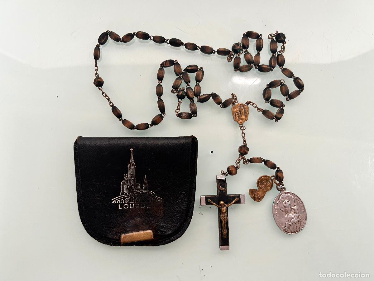 Antig&uuml;edades: ROSARIO VIRGEN DE LOURDES-SEMILLAS DE NEGRAS-ANTIGUO SOUVENIR RECUERDO