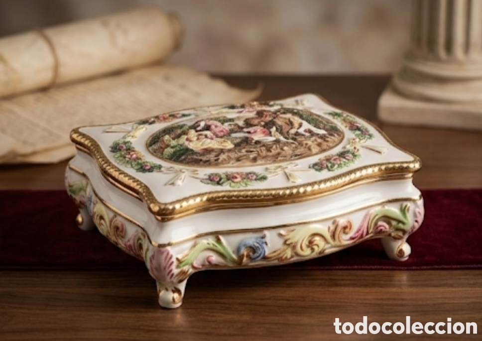 Antig&uuml;edades: Elegante Joyero / Cofre de Porcelana Italiana.