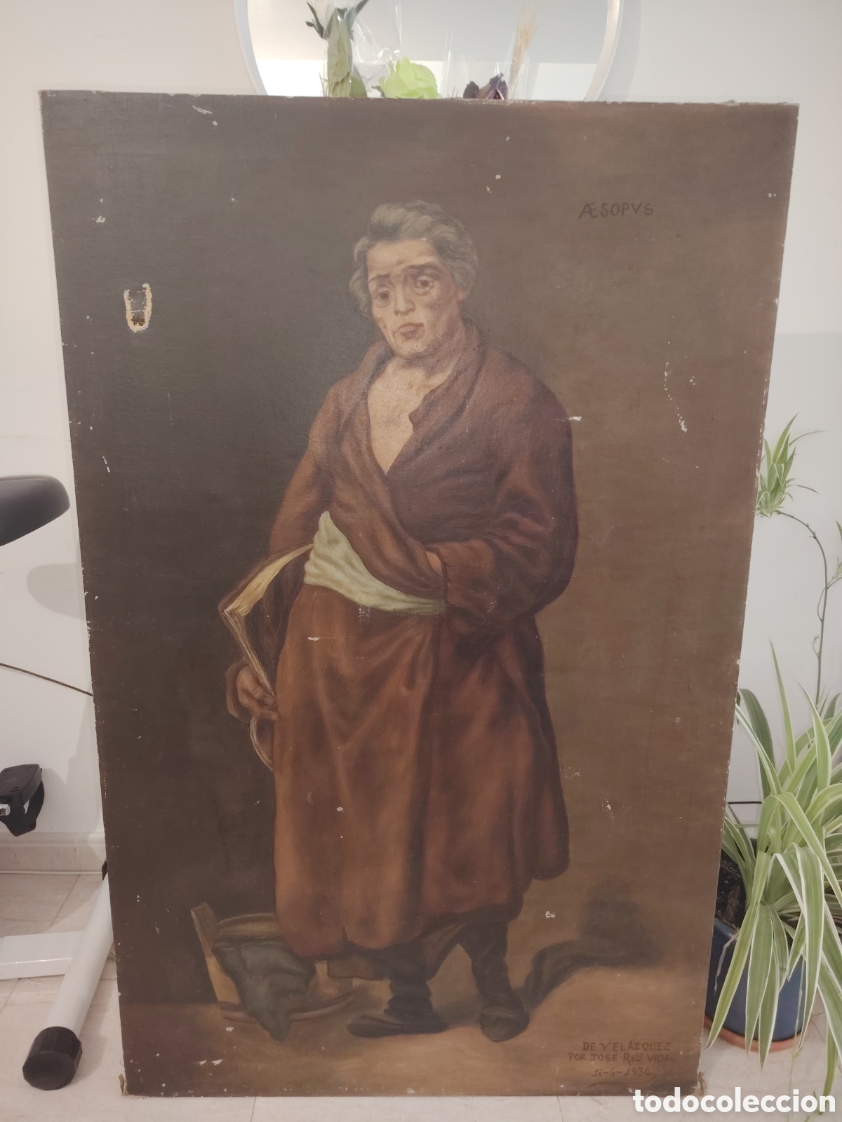 Antig&uuml;edades: Escuela espa&ntilde;ola, oleo de velazquez, esopo, pintura de jose Rodr&iacute;guez vidal. 1934.