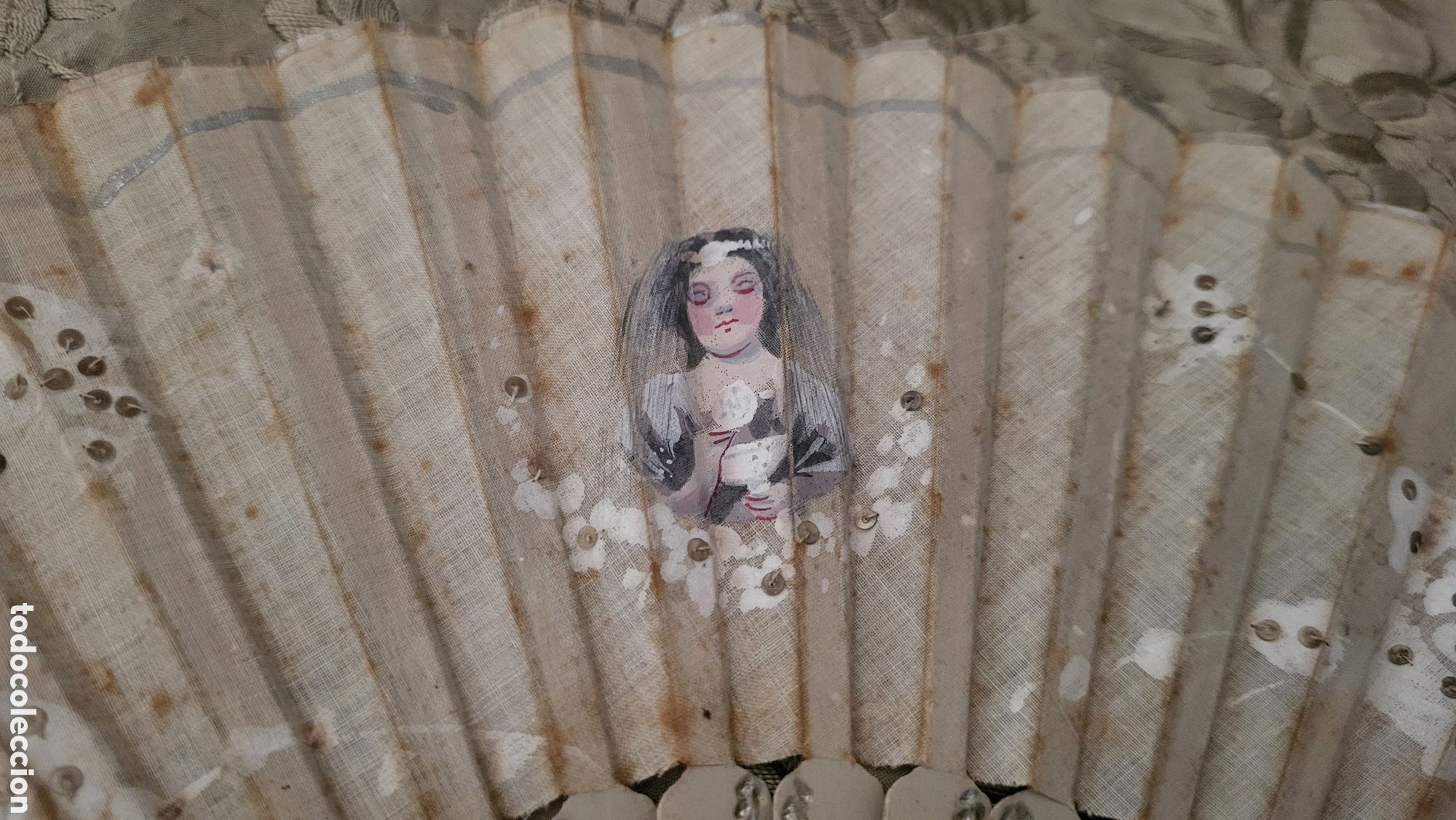 Antig&uuml;edades: ANTIGUO ABANICO DE COMUNION PINTADO A MANO - Foto 2