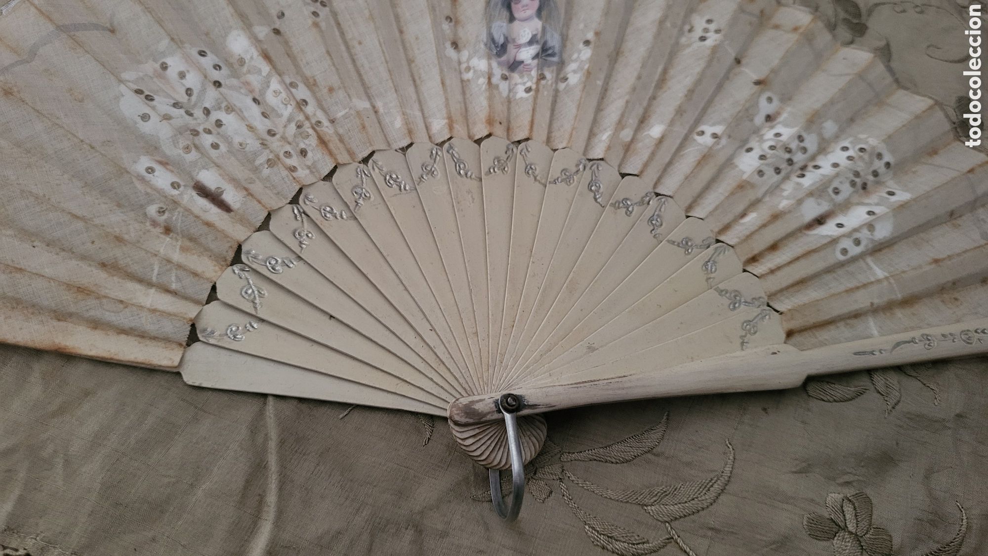 Antig&uuml;edades: ANTIGUO ABANICO DE COMUNION PINTADO A MANO - Foto 4