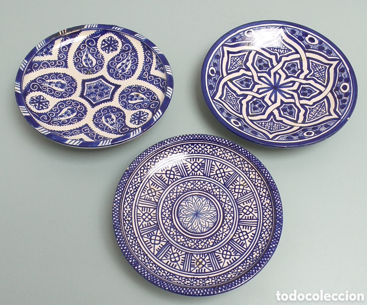 Antig&uuml;edades: 3 platos decorativos Fez / Marruecos