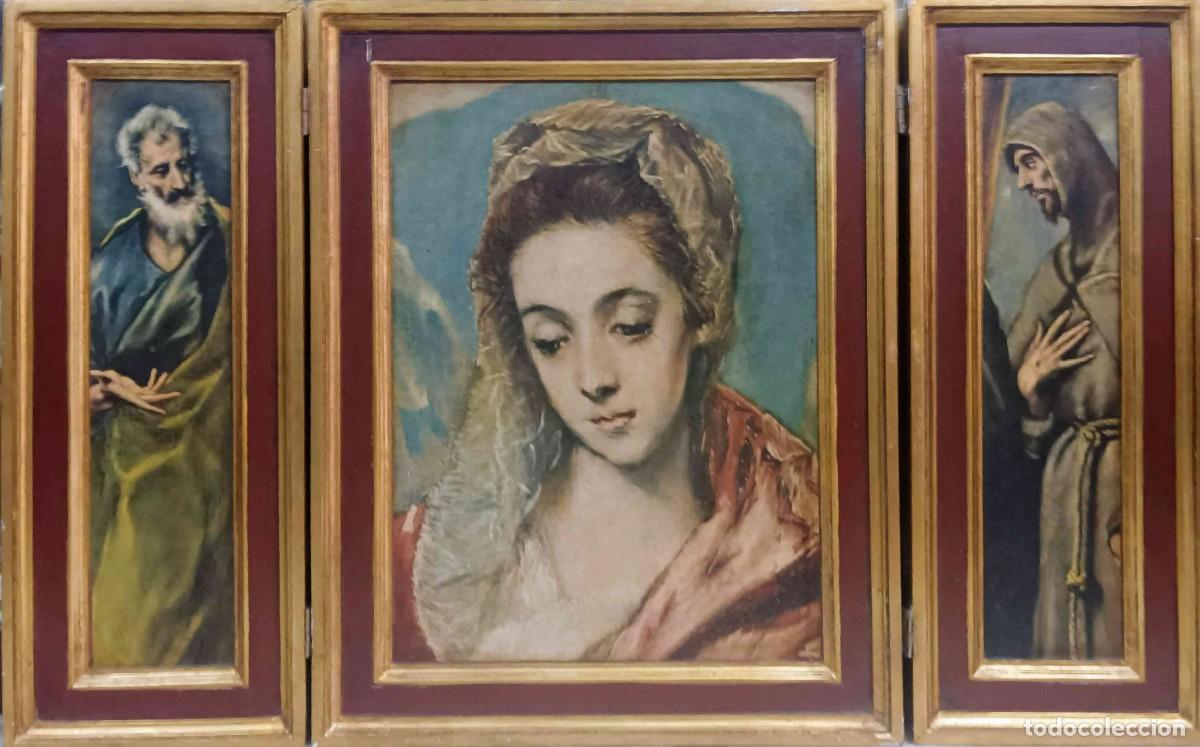 Antig&uuml;edades: TRIPTICO DE REPRODUCCI&Oacute;N SOBRE MADERA CUADROS DE EL GRECO