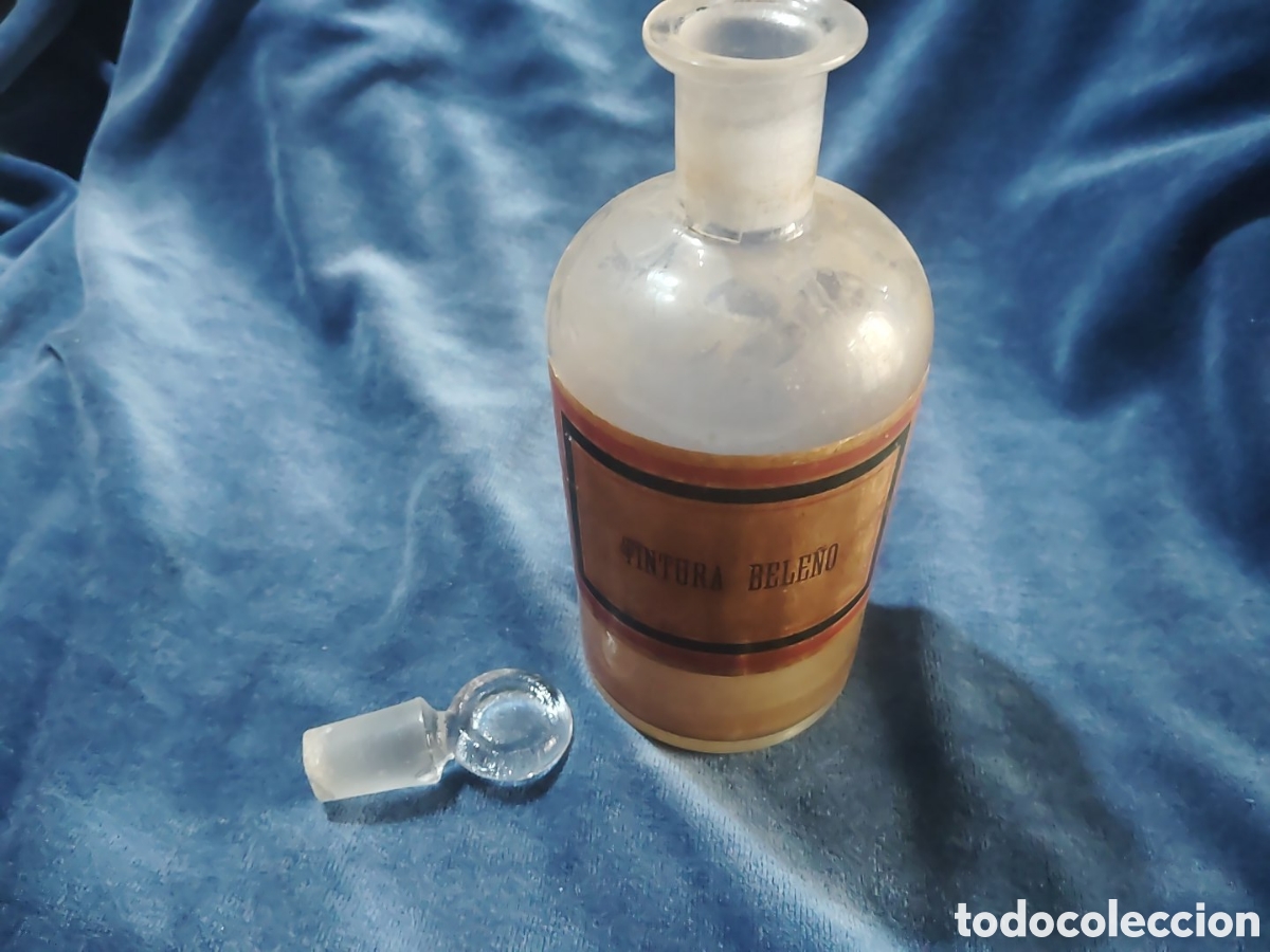 Antig&uuml;edades: Tarro de farmacia. Cristal a&ntilde;os 20. Completo. Para Tintura Bele&ntilde;o