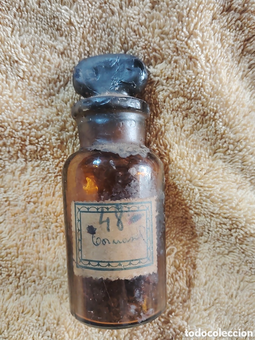 Antig&uuml;edades: Antiguo frasco de farmacia. Sellado. Vidrio soplado. Etiqueta 48 Tornasol.