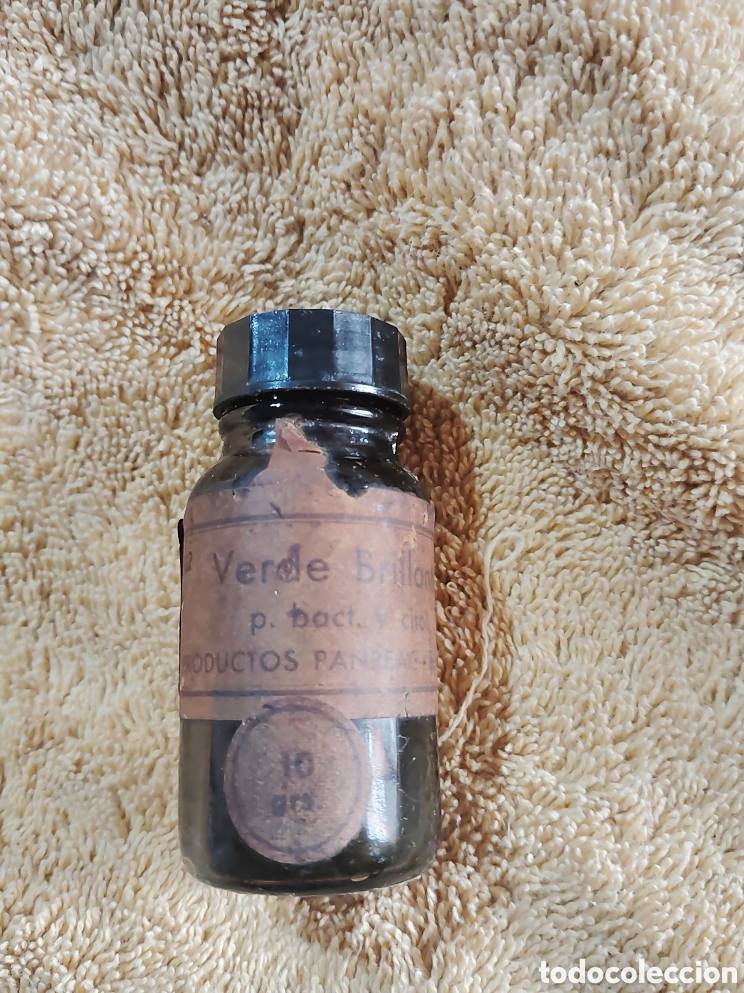 Antig&uuml;edades: Tarro de cristal para farmacia. Producto verde brillante. Producto Panreal