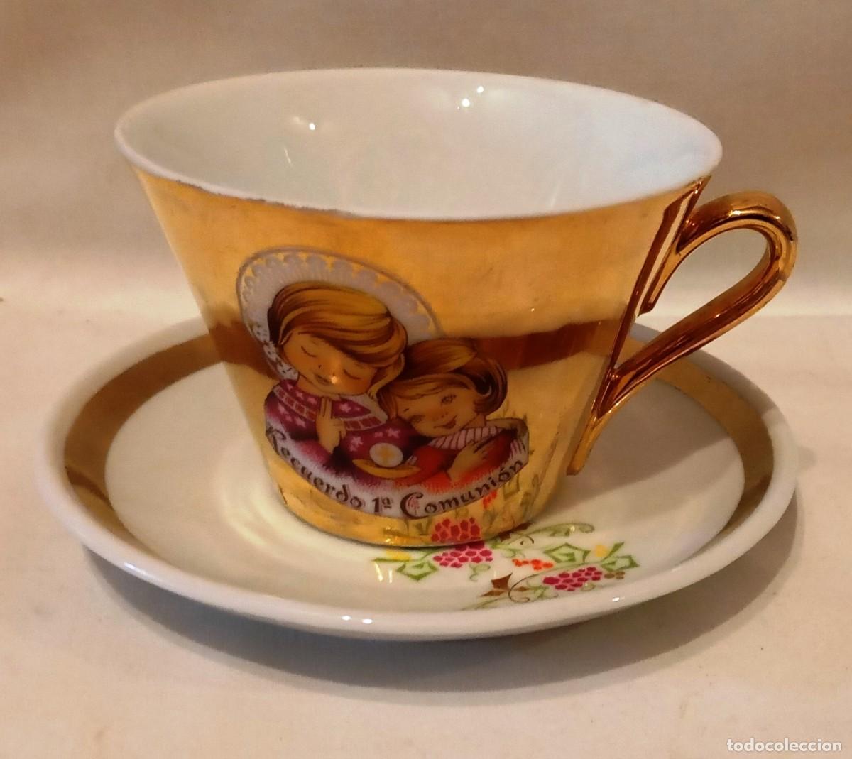 Antig&uuml;edades: Taza y plato recuerdo comuni&oacute;n