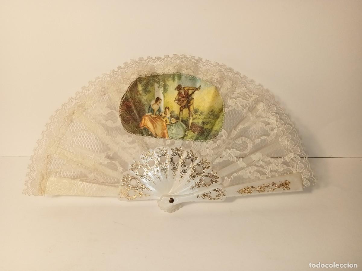 Antig&uuml;edades: ABANICO ANTIGUO DE TUL o ENCAJE BLANCO PEQUE&Ntilde;O