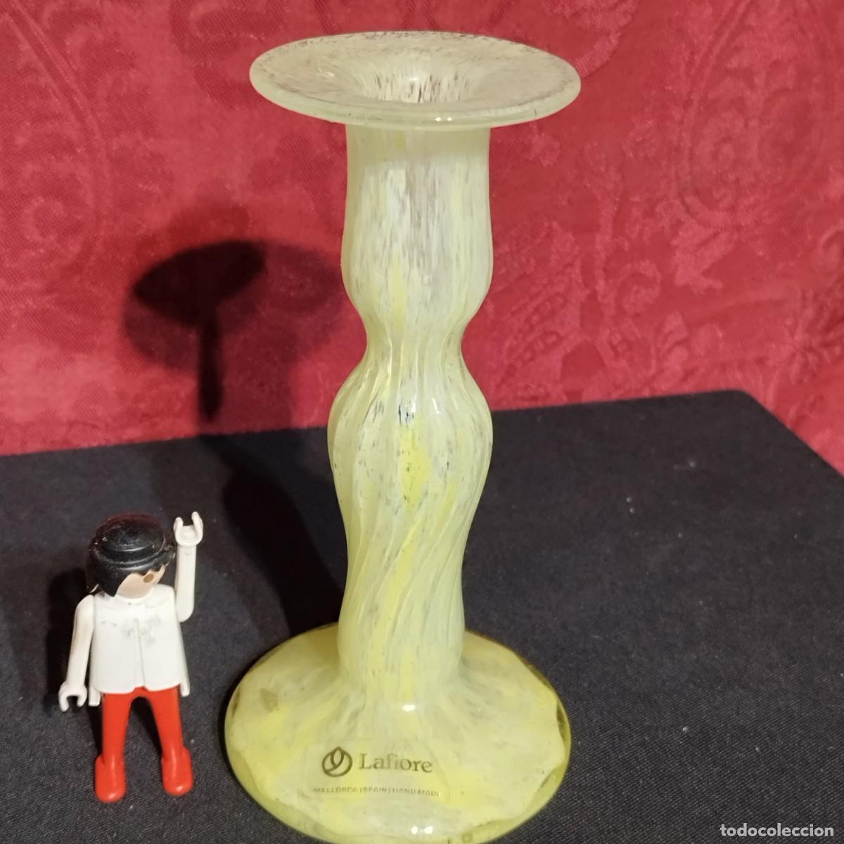 Antig&uuml;edades: CANDELERO CRISTAL LAFIORE DE MALLORCA - HECHO A MANO - COLOR VERDE AMARILLO -
